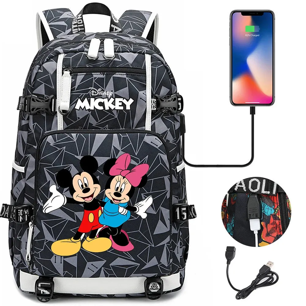 Disney Mickey Minnie School Travel Bags Large Waterproof Multifunction USB Charging Backpacks