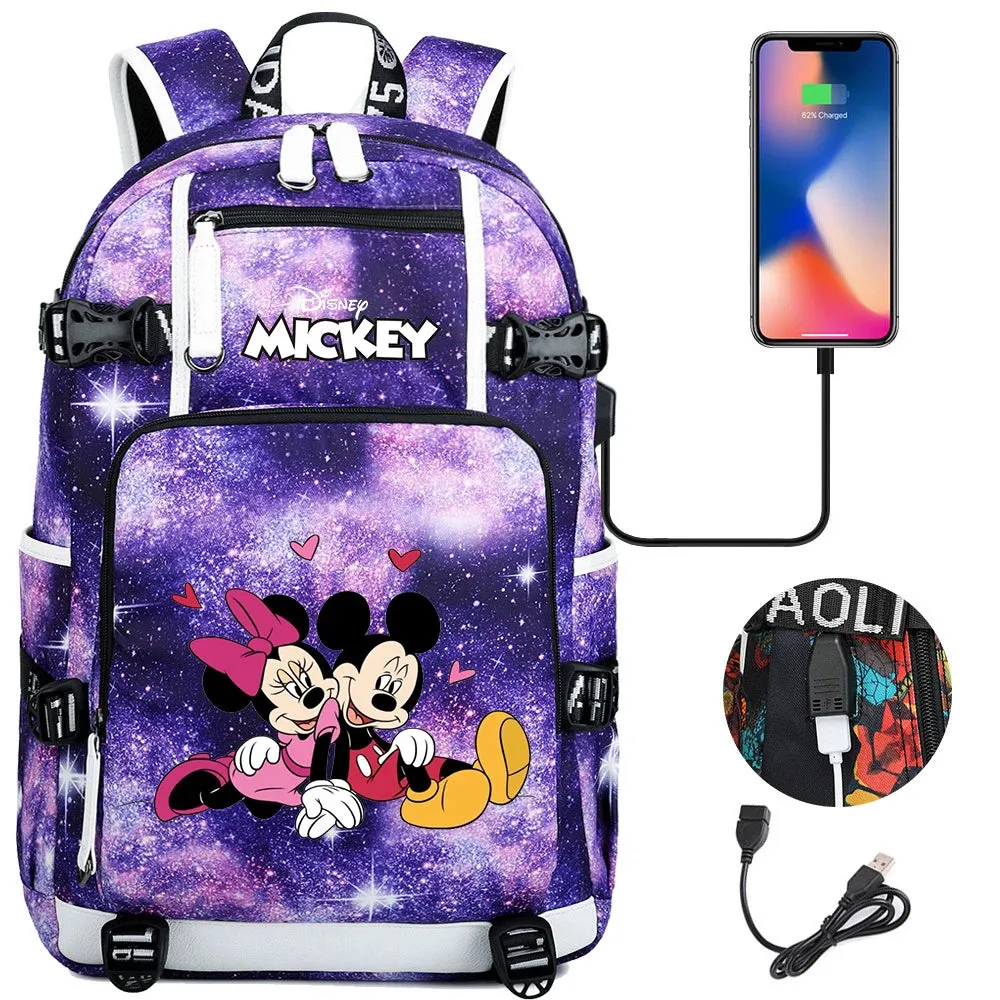 Disney Mickey Minnie School Travel Bags Large Waterproof Multifunction USB Charging Backpacks