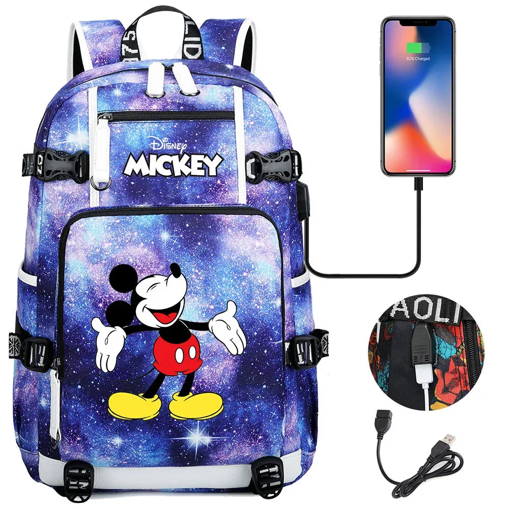 Disney Mickey Minnie School Travel Bags Large Waterproof Multifunction USB Charging Backpacks