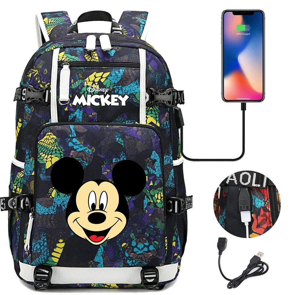 Disney Mickey Minnie School Travel Bags Large Waterproof Multifunction USB Charging Backpacks