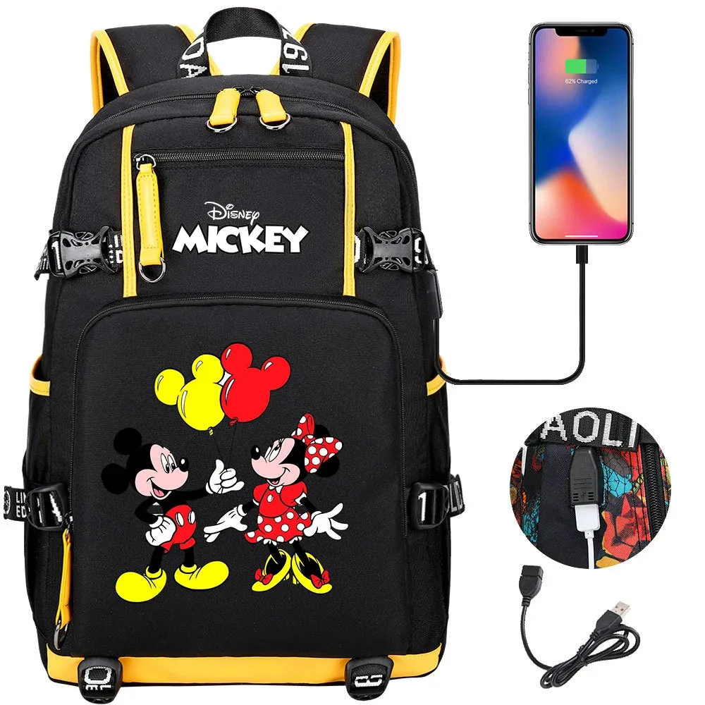 Disney Mickey Minnie School Travel Bags Large Waterproof Multifunction USB Charging Backpacks