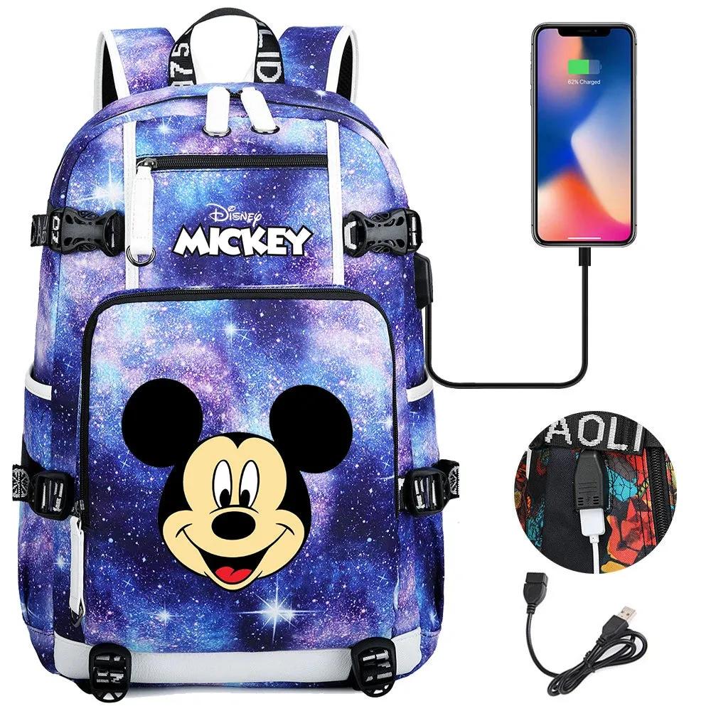 Disney Mickey Minnie School Travel Bags Large Waterproof Multifunction USB Charging Backpacks