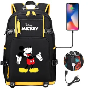 Disney Mickey Minnie School Travel Bags Large Waterproof Multifunction USB Charging Backpacks