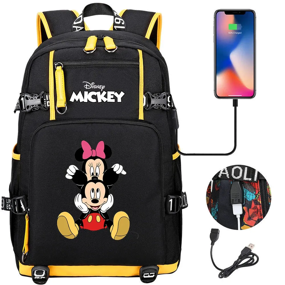 Disney Mickey Minnie School Travel Bags Large Waterproof Multifunction USB Charging Backpacks