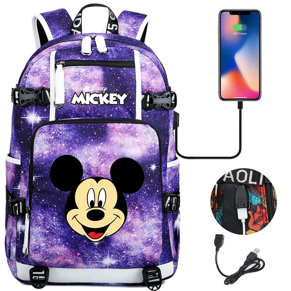 Disney Mickey Minnie School Travel Bags Large Waterproof Multifunction USB Charging Backpacks