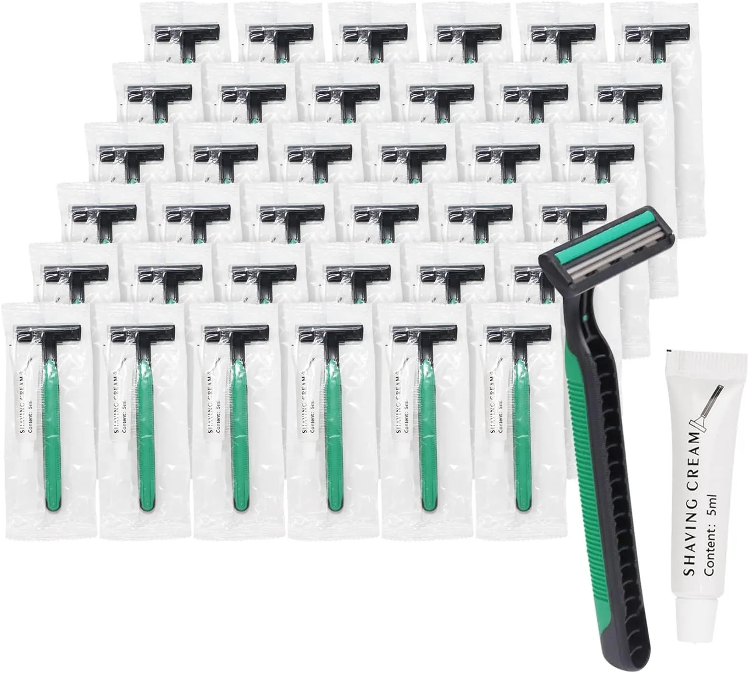 disposable razors in bulk, razors with knife cap, individually packaged disposable bulk with shaving cream for hotels, shelters, homeless, nursing homes, charities, churches (100 pieces)