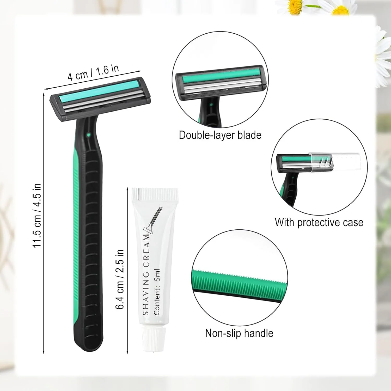 disposable razors in bulk, razors with knife cap, individually packaged disposable bulk with shaving cream for hotels, shelters, homeless, nursing homes, charities, churches (100 pieces)