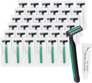 disposable razors in bulk, razors with knife cap, individually packaged disposable bulk with shaving cream for hotels, shelters, homeless, nursing homes, charities, churches (100 pieces)