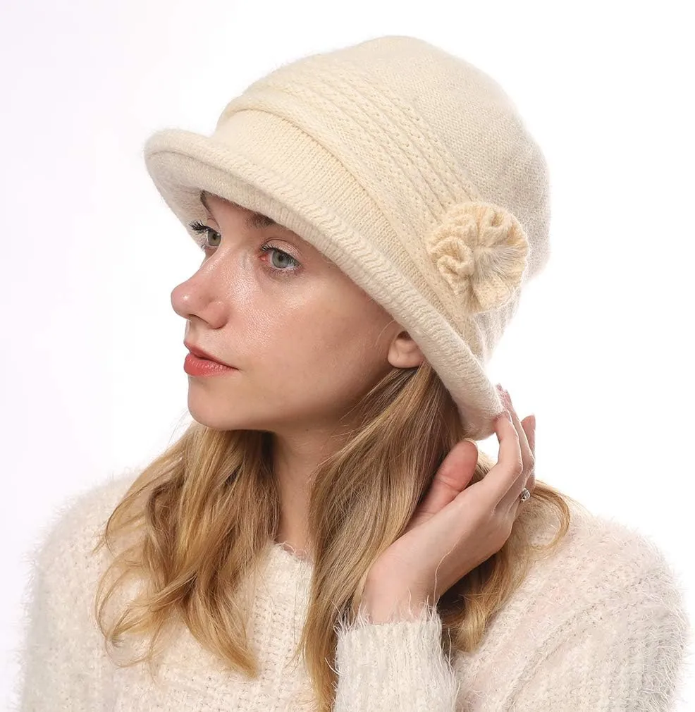 DOCILA Fashion Women Flower Cloche Caps Warm Knit Bucket Bowler Hats Vintage Wrinkled Beanie Caps