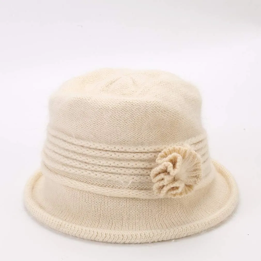 DOCILA Fashion Women Flower Cloche Caps Warm Knit Bucket Bowler Hats Vintage Wrinkled Beanie Caps