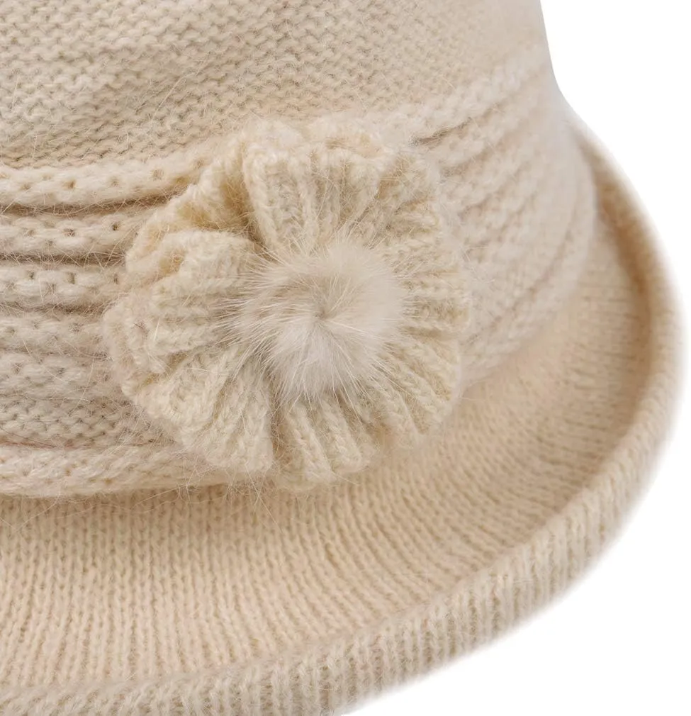 DOCILA Fashion Women Flower Cloche Caps Warm Knit Bucket Bowler Hats Vintage Wrinkled Beanie Caps