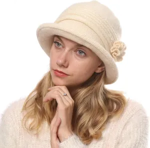 DOCILA Fashion Women Flower Cloche Caps Warm Knit Bucket Bowler Hats Vintage Wrinkled Beanie Caps