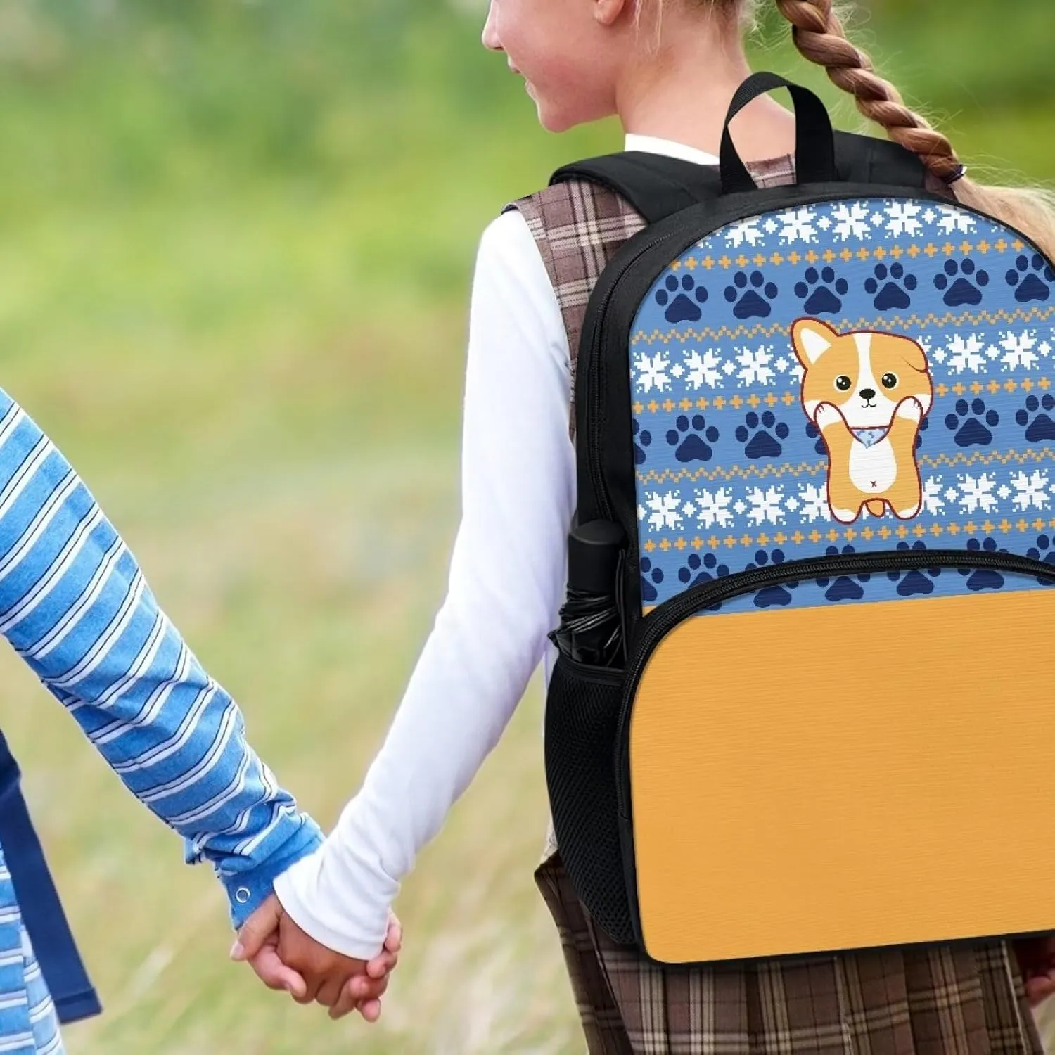 Dog Paw Print School Backpack Blue Kids Book Bags for Boys School Teens Kids Student Water Resistant Large Bookbag with Durable Travel Hiking Carry on Luggage Bag Lightweight Backpack