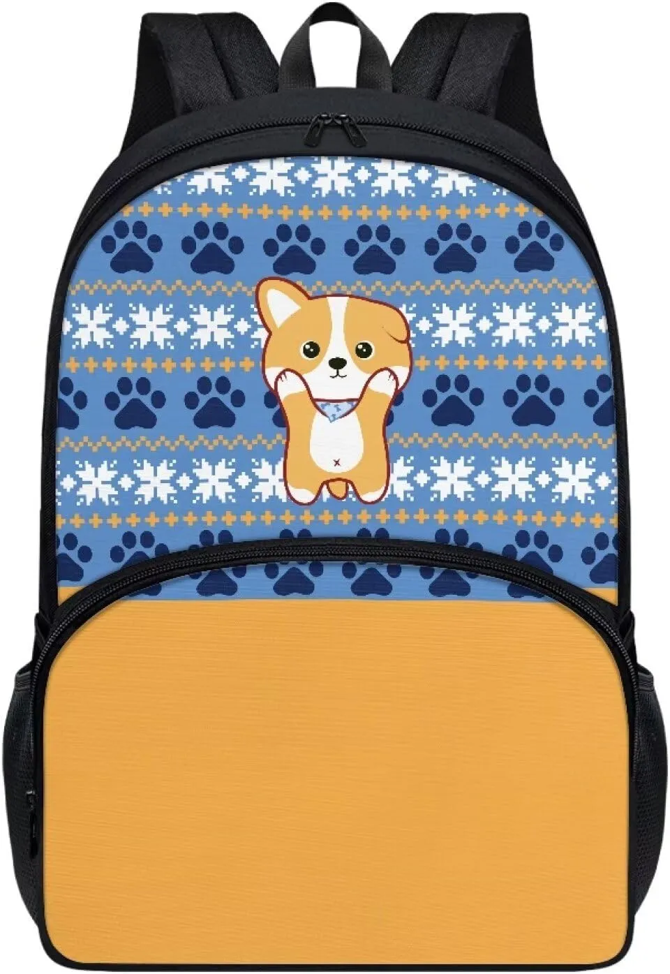 Dog Paw Print School Backpack Blue Kids Book Bags for Boys School Teens Kids Student Water Resistant Large Bookbag with Durable Travel Hiking Carry on Luggage Bag Lightweight Backpack