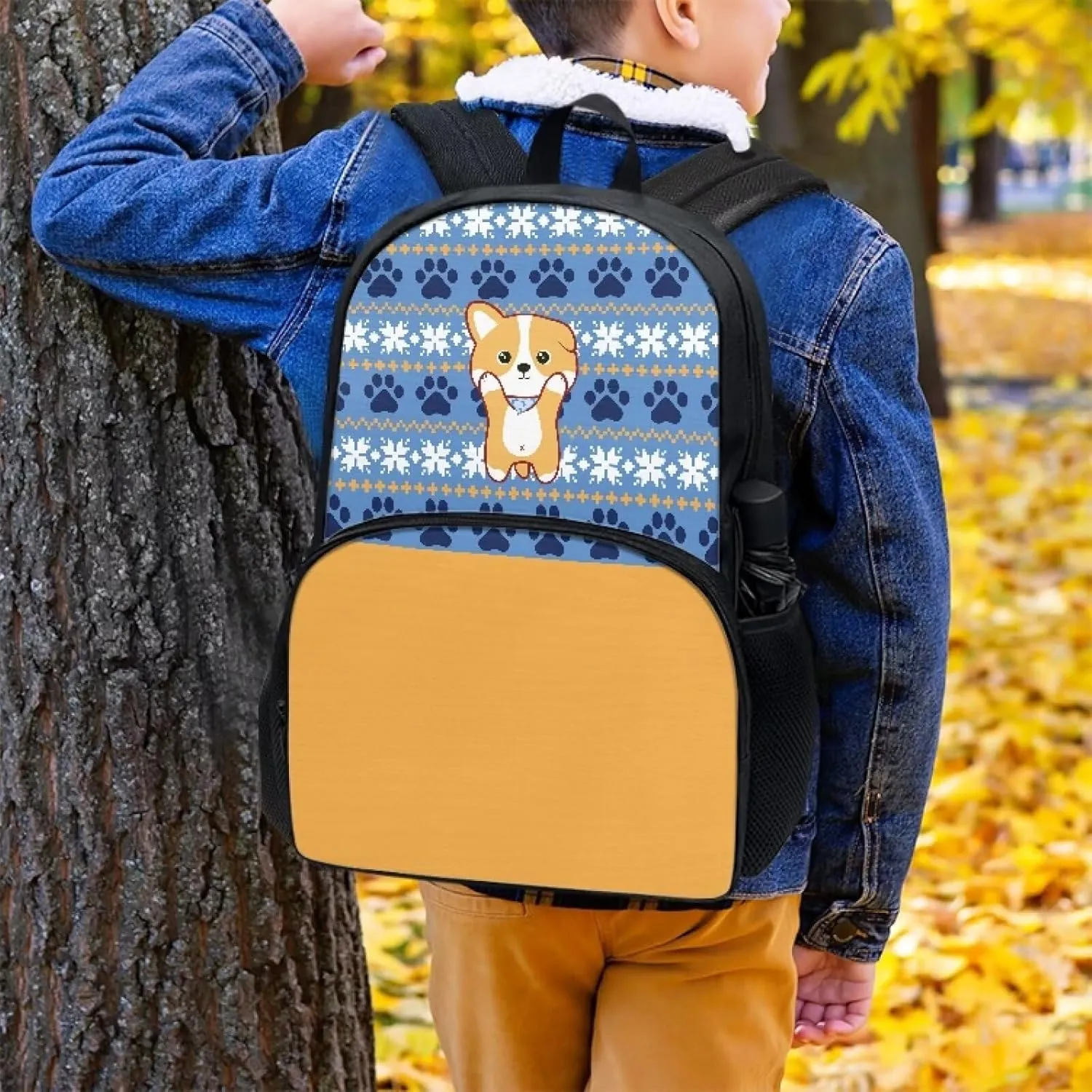 Dog Paw Print School Backpack Blue Kids Book Bags for Boys School Teens Kids Student Water Resistant Large Bookbag with Durable Travel Hiking Carry on Luggage Bag Lightweight Backpack