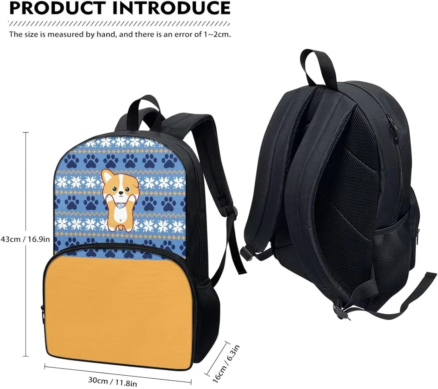 Dog Paw Print School Backpack Blue Kids Book Bags for Boys School Teens Kids Student Water Resistant Large Bookbag with Durable Travel Hiking Carry on Luggage Bag Lightweight Backpack