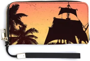 Donnapink Long Clutch Wallet, Long Handbag with Wristlet Strap, PU Leather Zip Purse