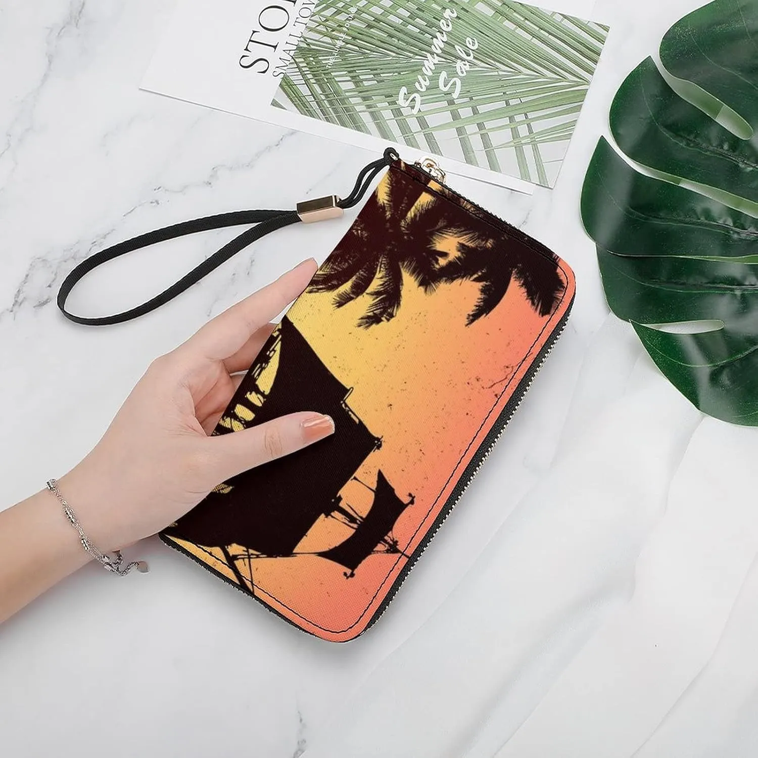 Donnapink Long Clutch Wallet, Long Handbag with Wristlet Strap, PU Leather Zip Purse