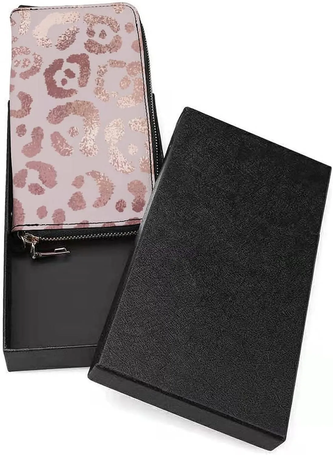 Donnapink Rose Gold Leopard Skin Long Clutch Wallet, Long Handbag with Removable Wristlet Strap, PU Leather Zip Purse, Credit Pass Case Card-Holder for Men Women