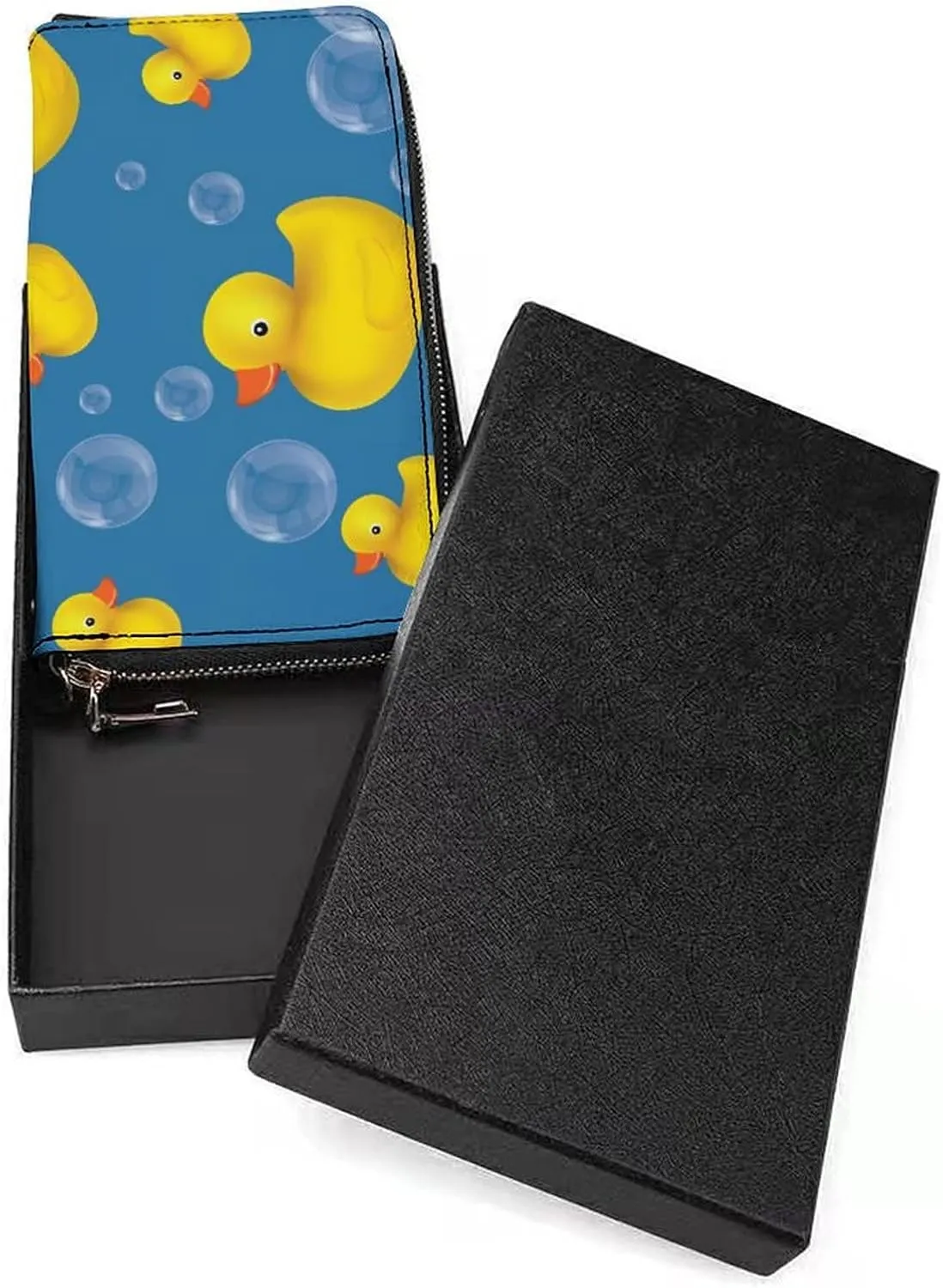Donnapink Seamless Yellow Rubber Ducks Soap Bubbles on Blue Long Clutch Wallet, Long Handbag with Removable Wristlet Strap, PU Leather Zip Purse, Credit Pass Case Card-Holder for Men Women