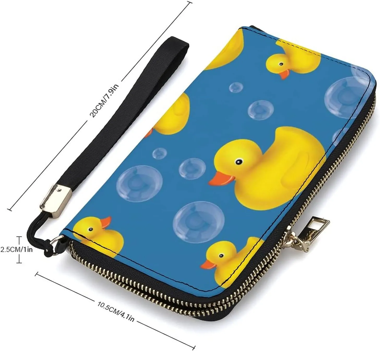 Donnapink Seamless Yellow Rubber Ducks Soap Bubbles on Blue Long Clutch Wallet, Long Handbag with Removable Wristlet Strap, PU Leather Zip Purse, Credit Pass Case Card-Holder for Men Women