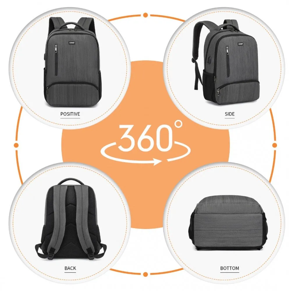 E1978 - Kono Multi Compartment Backpack With Usb Connectivity - Grey