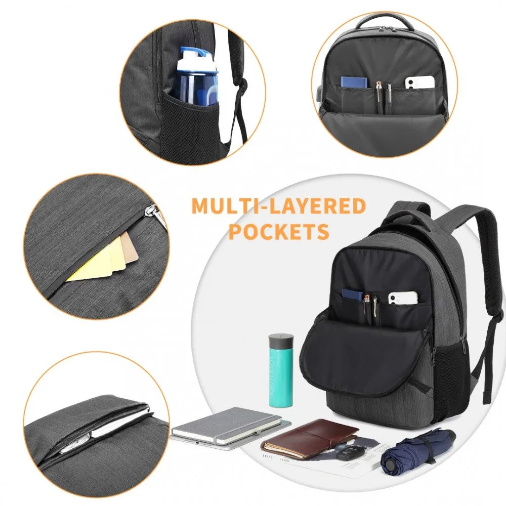 E1978 - Kono Multi Compartment Backpack With Usb Connectivity - Grey