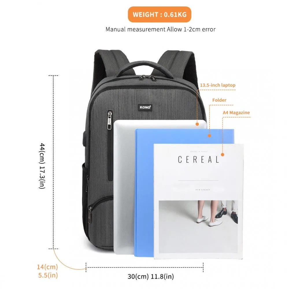 E1978 - Kono Multi Compartment Backpack With Usb Connectivity - Grey