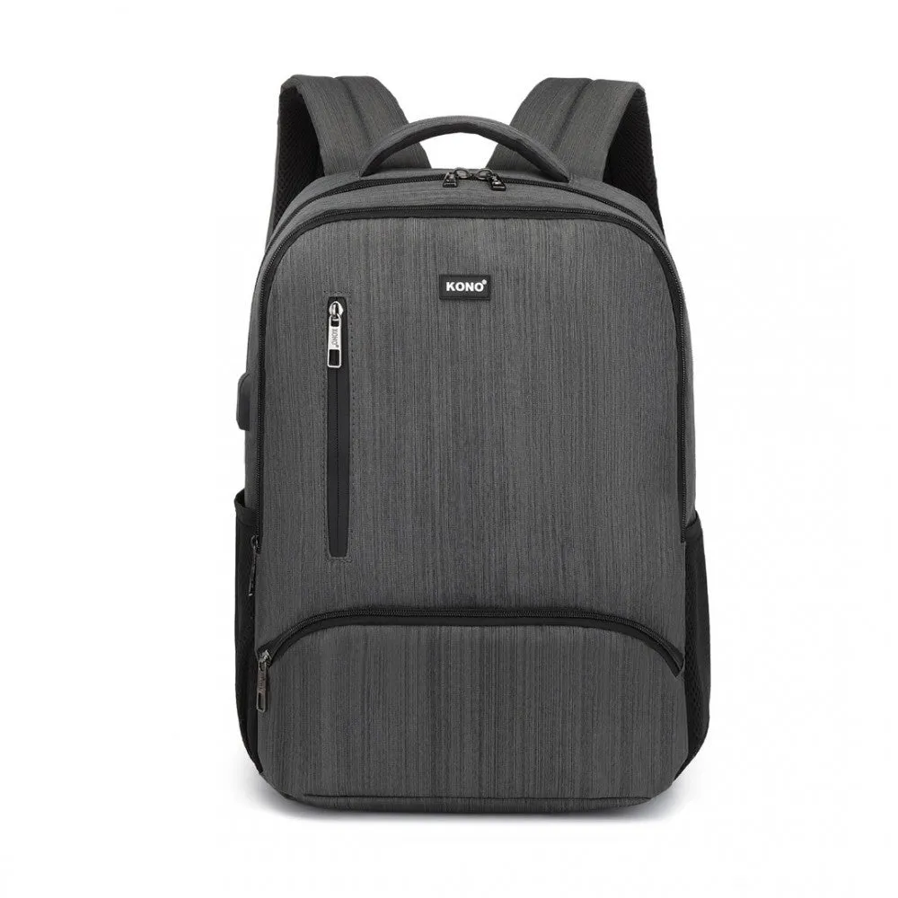 E1978 - Kono Multi Compartment Backpack With Usb Connectivity - Grey