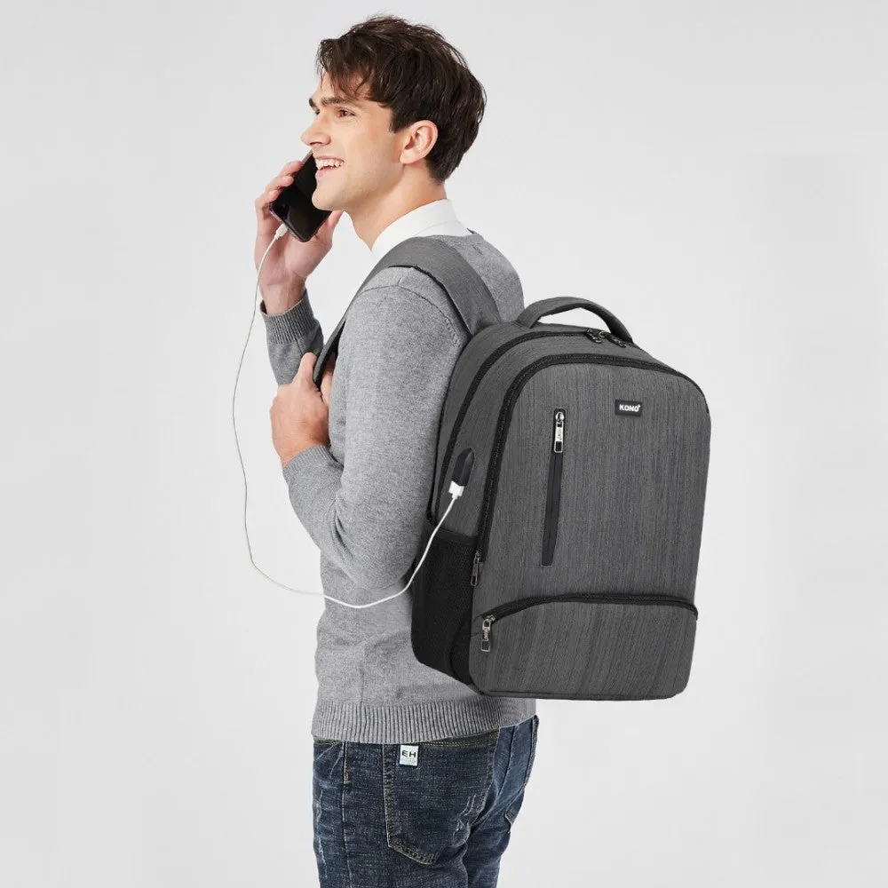 E1978 - Kono Multi Compartment Backpack With Usb Connectivity - Grey