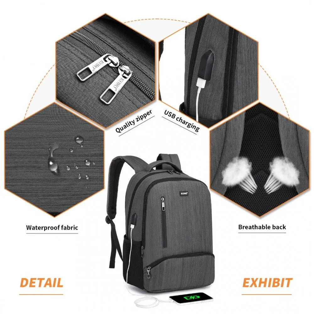 E1978 - Kono Multi Compartment Backpack With Usb Connectivity - Grey