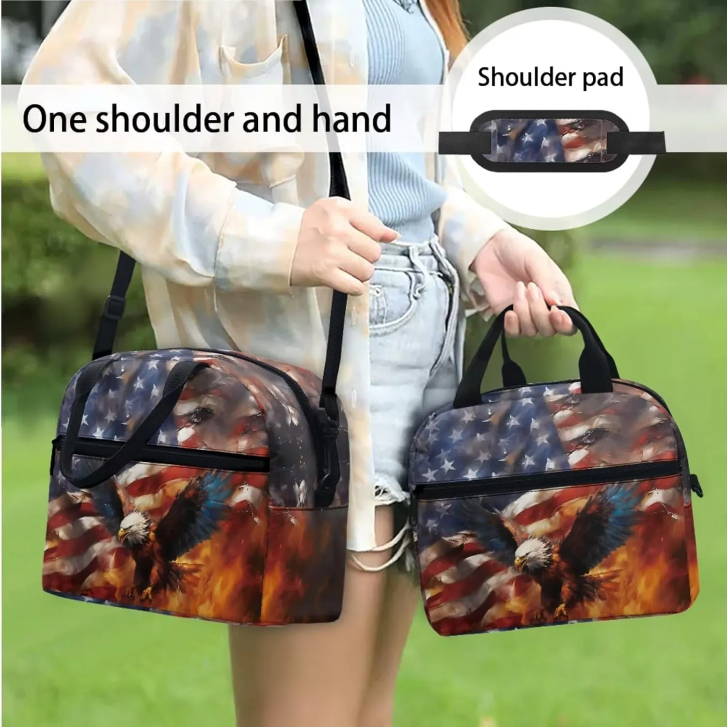 Eagle American Flag 3-Piece Boys Backpack Bundle 17in Bookbag Stylish Insulated Lunch Bag & Pen Organizer Lightweight School Backpacks for Back to School Gifts