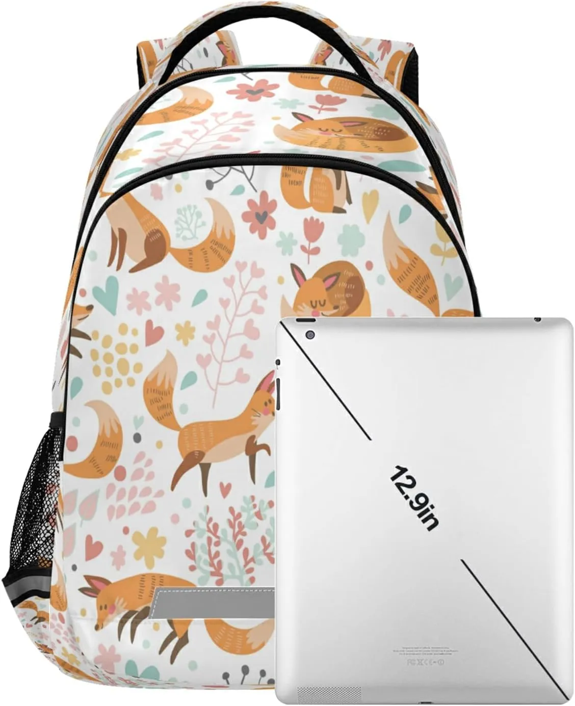 Eionryn Lovely Seamless Pattern with Cute Foxes and Flowers Backpack Floral Animal Fox Laptop Backpacks Book Bags Water Resistant Daypack Durable College Shoulder Bag Sports Travel Day Pack