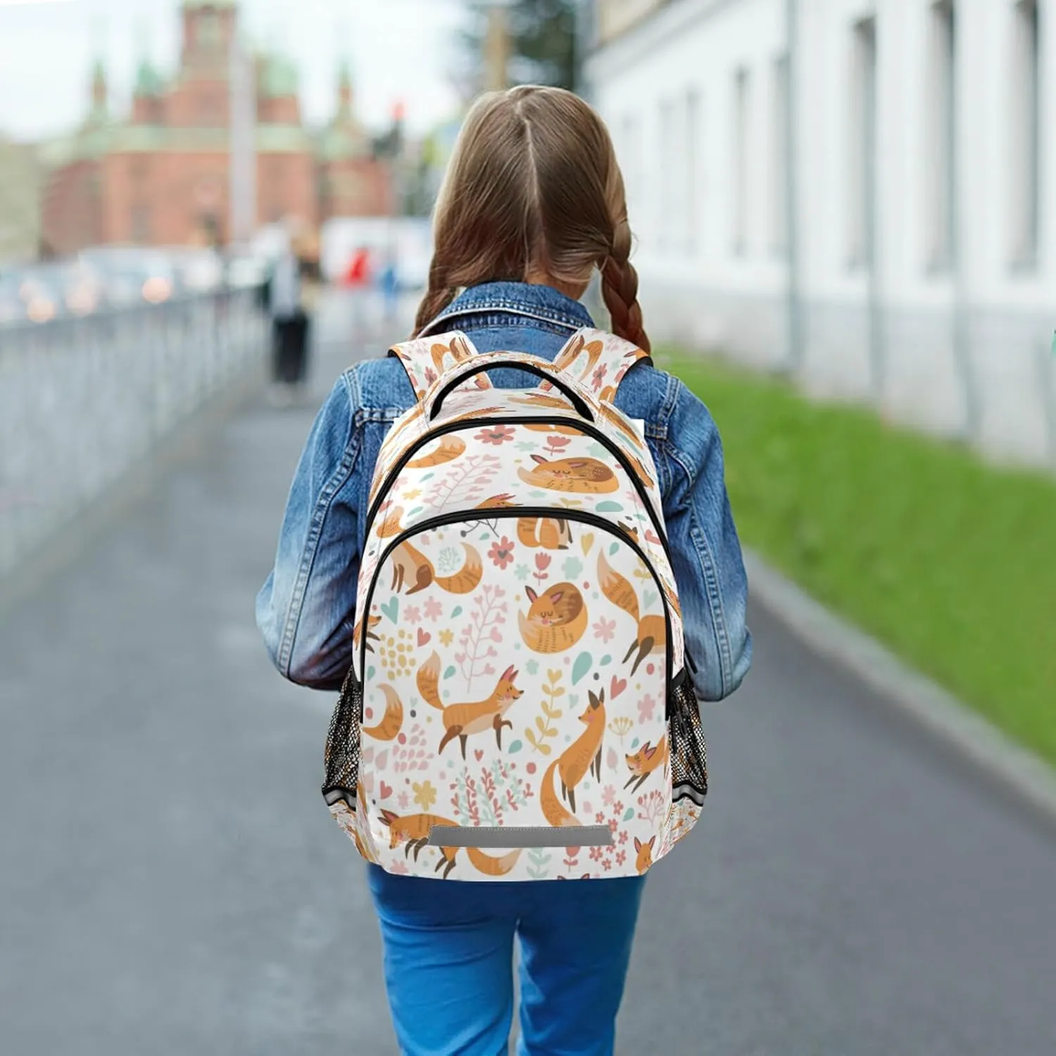 Eionryn Lovely Seamless Pattern with Cute Foxes and Flowers Backpack Floral Animal Fox Laptop Backpacks Book Bags Water Resistant Daypack Durable College Shoulder Bag Sports Travel Day Pack