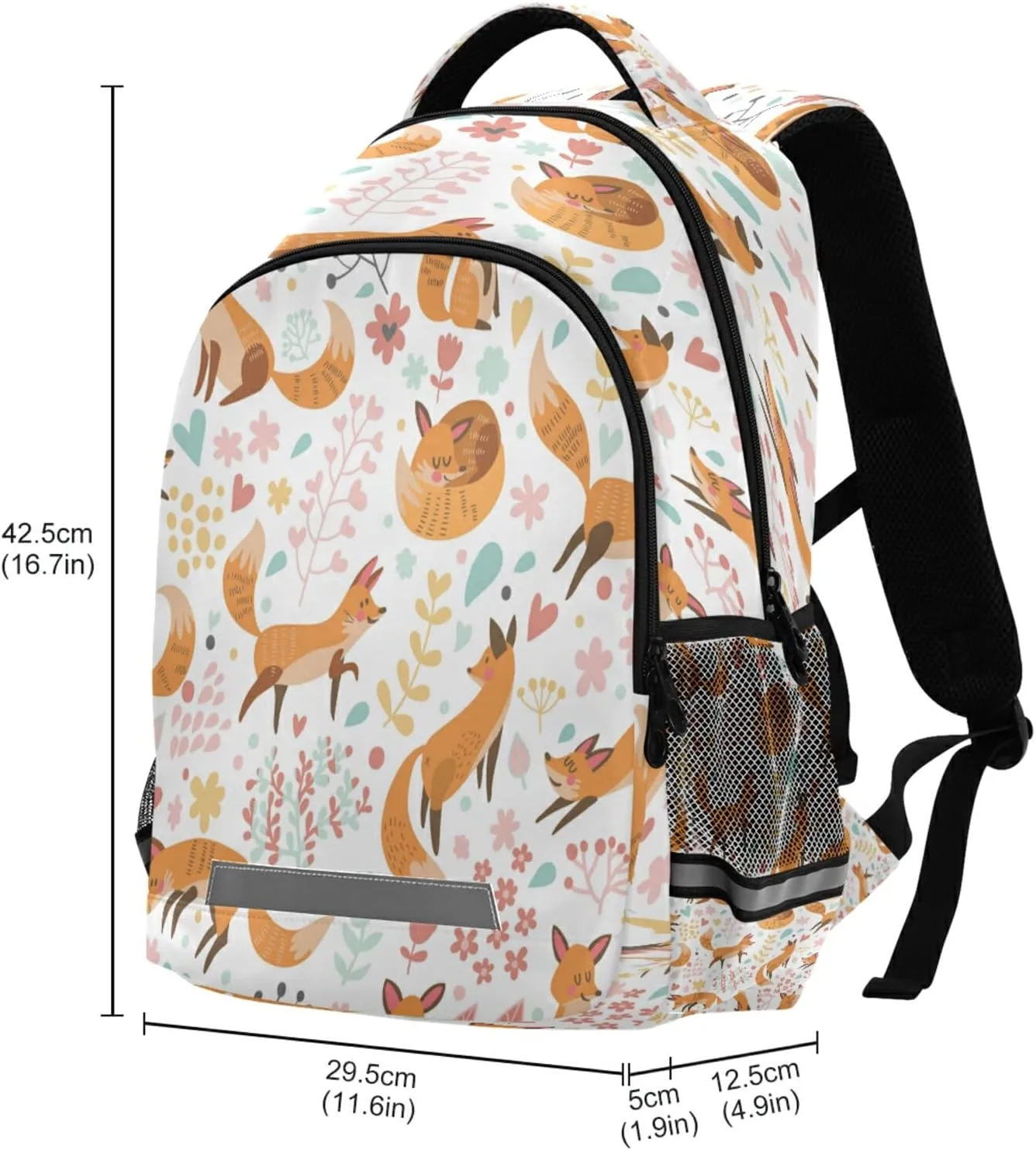 Eionryn Lovely Seamless Pattern with Cute Foxes and Flowers Backpack Floral Animal Fox Laptop Backpacks Book Bags Water Resistant Daypack Durable College Shoulder Bag Sports Travel Day Pack