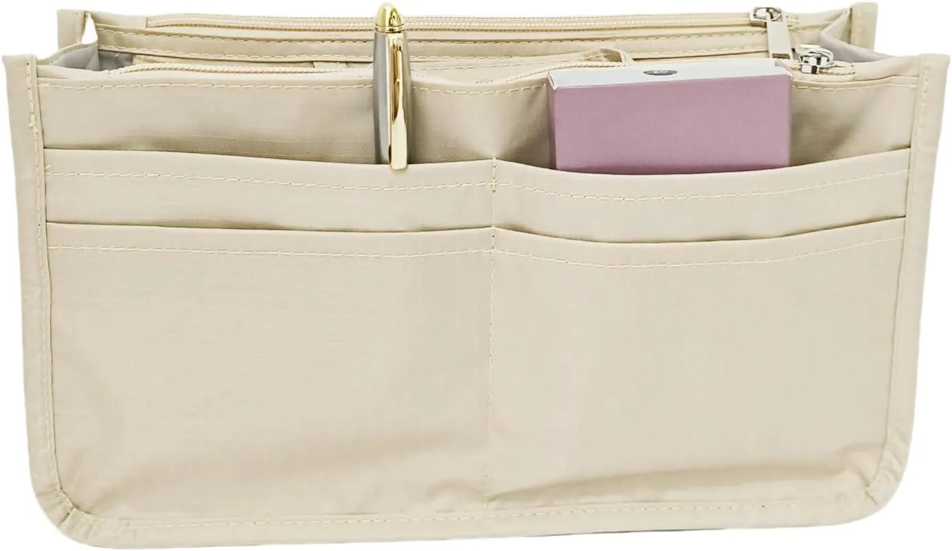 Eiyye Handbag Organizers Purse Tote Bag Work Bag Insert with 13 Pockets Hand Tote Organizer for Travel Business Trip, Vacation or Daily(Beige)