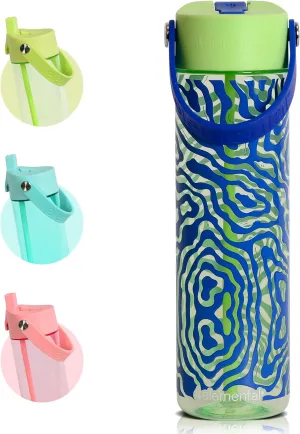 Elemental Splash Water Bottle with Straw - BPA-Free Tritan Plastic Reusable Water Bottle with Strap - Leak-Proof Waterbottle for Travel, Gym and Sports - 26oz