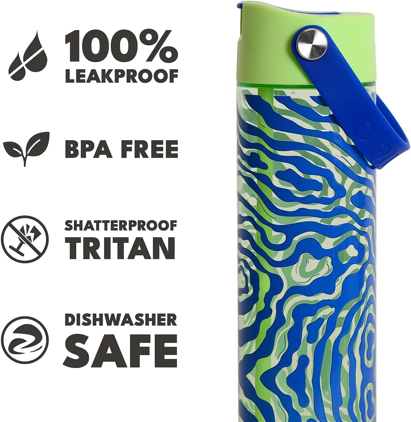 Elemental Splash Water Bottle with Straw - BPA-Free Tritan Plastic Reusable Water Bottle with Strap - Leak-Proof Waterbottle for Travel, Gym and Sports - 26oz