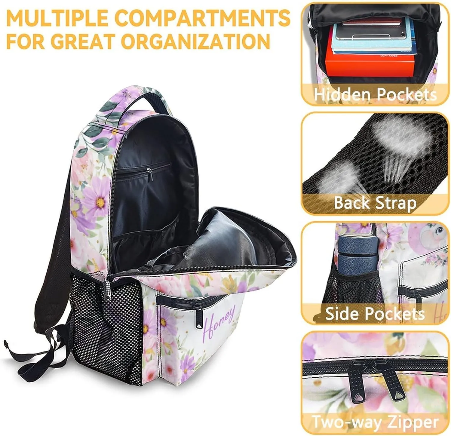 Elephant Backpack with Lunch Box Set for Girls - 3 in 1 Primary Middle School Backpacks Matching Combo - Large Capacity, Durable, Lightweight, Purple Bookbag and Pencil Case Bundle
