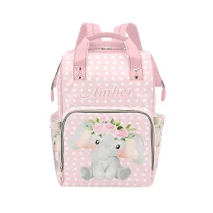 Elephant Polka Dot Pink Diaper Bags Backpack with Name Personalized Baby Bag Nursing Nappy Bag Travel Tote Bag Gifts