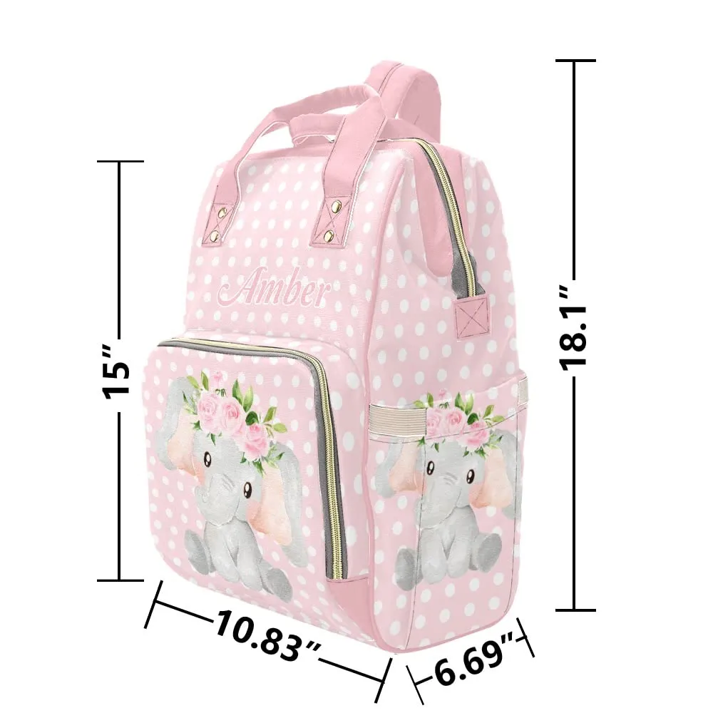 Elephant Polka Dot Pink Diaper Bags Backpack with Name Personalized Baby Bag Nursing Nappy Bag Travel Tote Bag Gifts