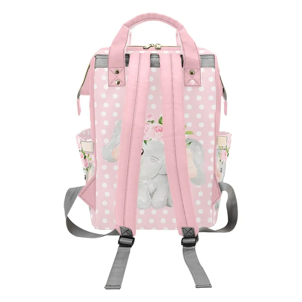 Elephant Polka Dot Pink Diaper Bags Backpack with Name Personalized Baby Bag Nursing Nappy Bag Travel Tote Bag Gifts