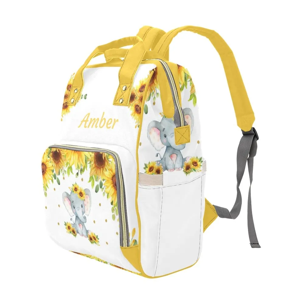 Elephant Sunflower Diaper Bags Backpack with Name Personalized Baby Bag Nursing Nappy Bag Gifts