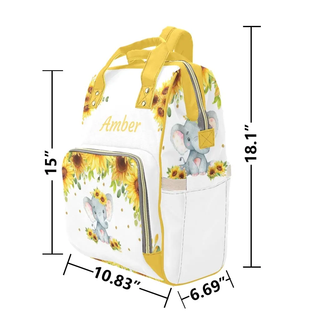 Elephant Sunflower Diaper Bags Backpack with Name Personalized Baby Bag Nursing Nappy Bag Gifts