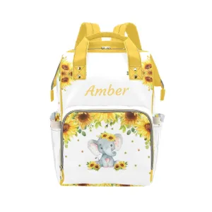 Elephant Sunflower Diaper Bags Backpack with Name Personalized Baby Bag Nursing Nappy Bag Gifts