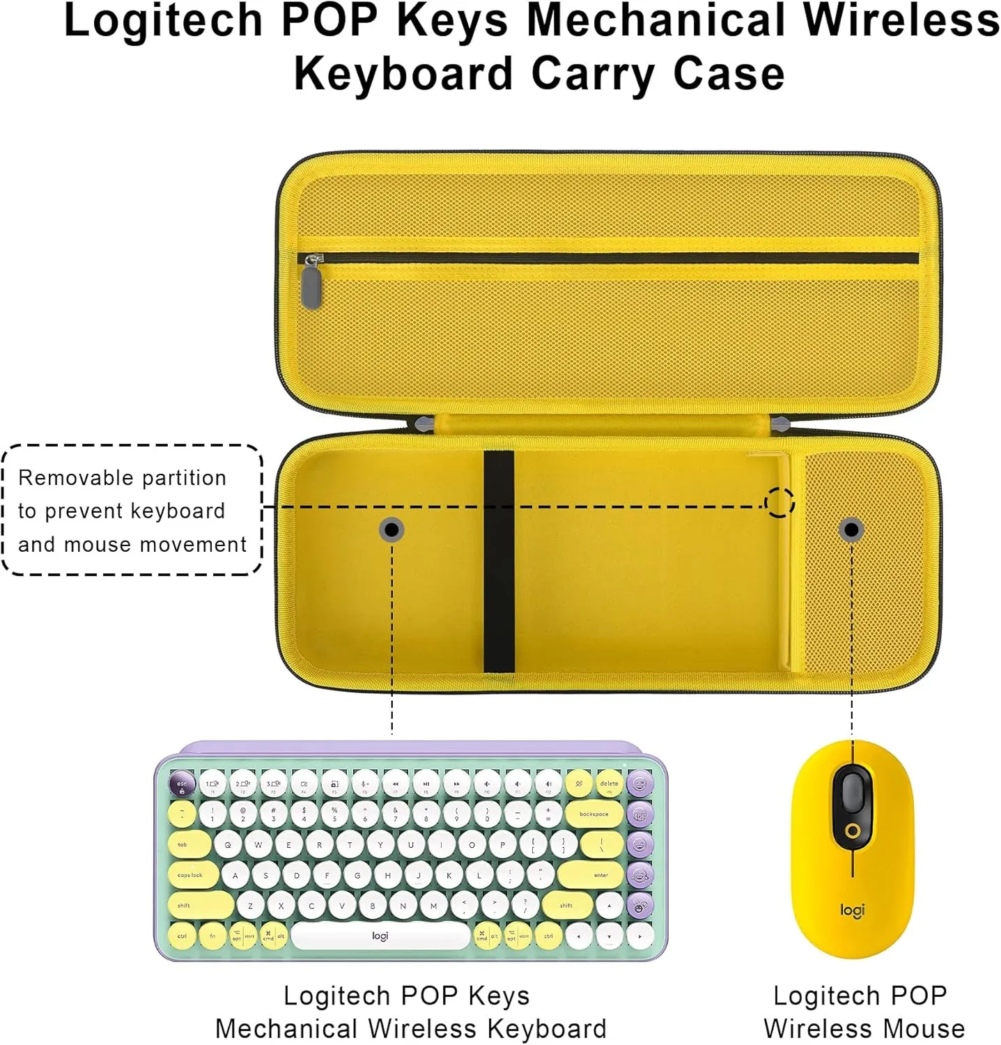 Elonbo Hard Carrying Case for Logitech POP Keys Mechanical Wireless Keyboard, Portable Bluetooth Wireless External Keyboard Travel Case Bag, Extra Mesh Pocket Fits Mouse, Included USB, Dongle, Black