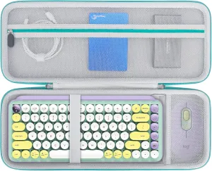 Elonbo Hard Carrying Case for Logitech POP Keys Mechanical Wireless Keyboard, Portable Bluetooth Wireless External Keyboard Travel Case Bag, Extra Mesh Pocket Fits Mouse Included USB Dongle,Turquoise