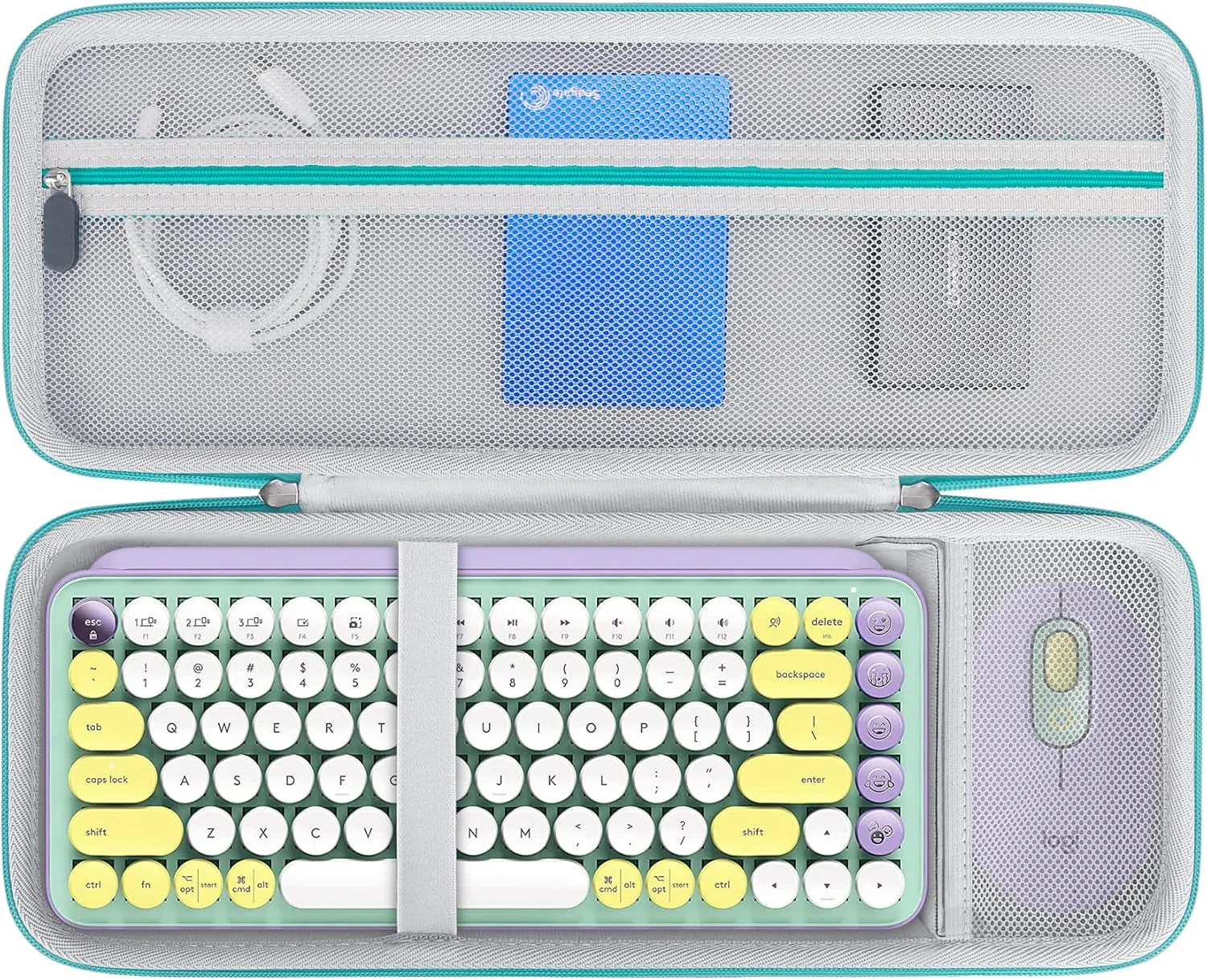 Elonbo Hard Carrying Case for Logitech POP Keys Mechanical Wireless Keyboard, Portable Bluetooth Wireless External Keyboard Travel Case Bag, Extra Mesh Pocket Fits Mouse Included USB Dongle,Turquoise