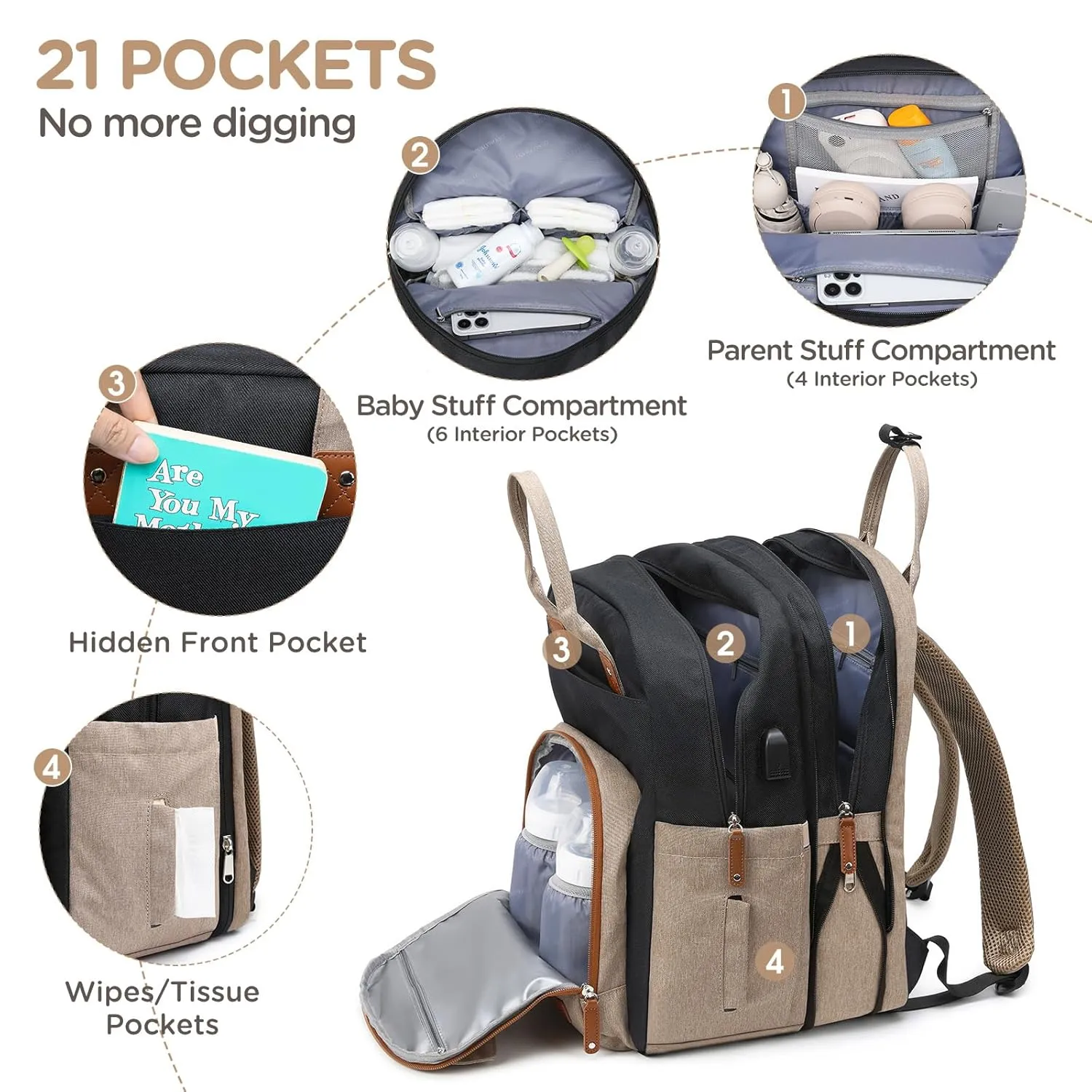 Extra Large Diaper Bag for 2 Kids - Expandable 35L Twin Baby Bags Backpack with 4 Insulated & 16" Laptop Pocket & 2 Compartments - Big Diapers Backpacks - Travel Pañaleras Para Bebe, Unisex