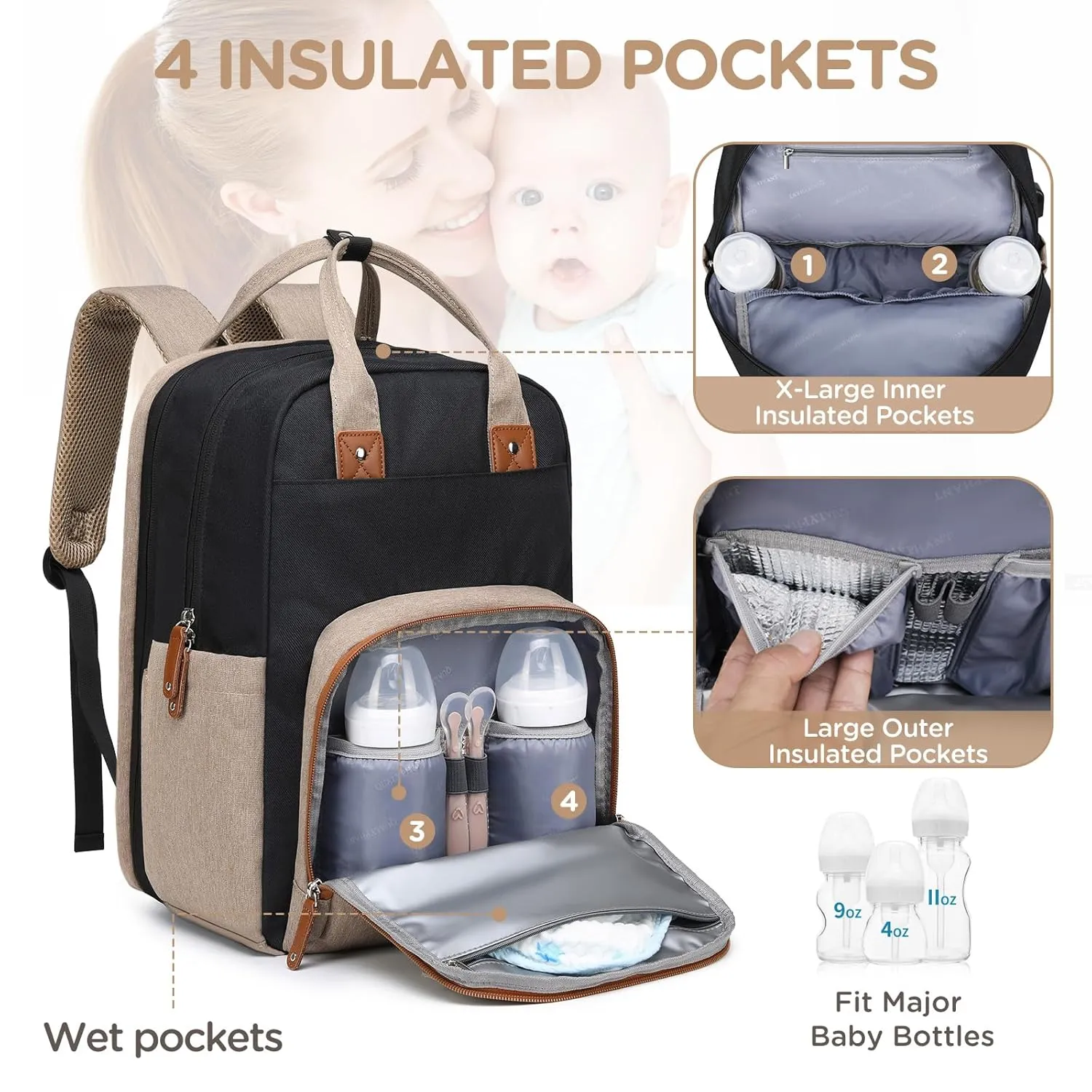 Extra Large Diaper Bag for 2 Kids - Expandable 35L Twin Baby Bags Backpack with 4 Insulated & 16" Laptop Pocket & 2 Compartments - Big Diapers Backpacks - Travel Pañaleras Para Bebe, Unisex